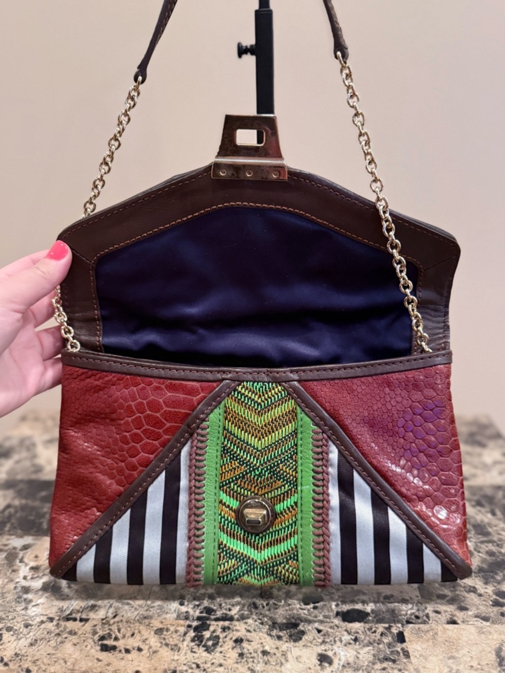 Henri Bendel Mixed Media Centennial Striped & Woven Shoulder Bag / Clutch 💎RARE💎 - Picture 8 of 12